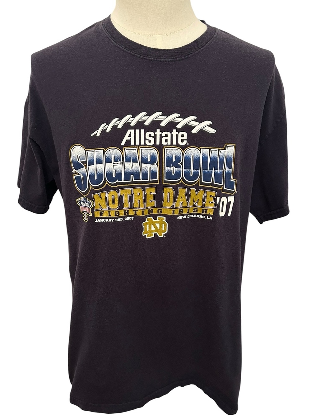 VTG 2007 Notre Dame Sugar Bowl T Shirt Navy Fighting Irish Football Large